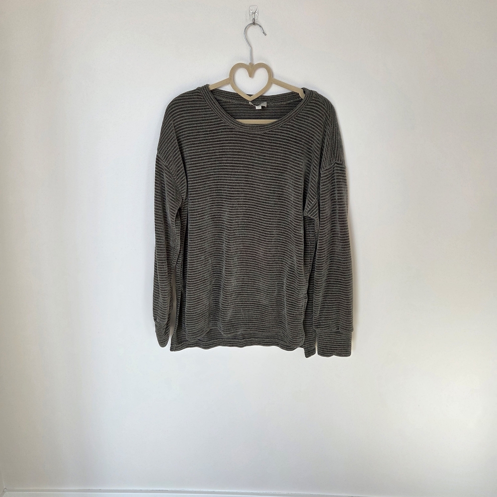 Chenault Black and Gray Striped Long Sleeve Top